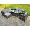 Fimous 8 Seater?Outdoor Rattan Sofa Set Adjustable Rising Lifting Dining Table Side Coffee Table Chairs Footstool Dark Grey Mixed