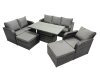 Fimous Rattan Garden Furniture Dining Set 8-seater Patio Height Adjustable Rising Lifting Table Sofa Set with 2 Big Footstool Dark Grey Mixed