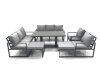 Fimous Garden Sofa Set Aluminium Furniture Rising Dining Tabe Set with 2 Chair 2 Big Footstool Dark Grey