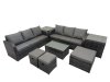 Fimous Outdoor 3 Seater Sofa Coffee Table Set Garden Rattan Furniture Set 9 Seater with 3 Stool 2 Side Tables Dark Grey