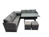 Fimous 8 Seat Outdoor Wicker PE Rattan Garden Furniture Set Dining Table Sofa Set with Side Table 2 Small Stools Dark Grey Mixed