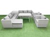 Fimous 9 Seater Garden Furniture Set PE Ratten Garden Sofa Set with Rectangular Dining Table Big Stool Side Table Light Grey