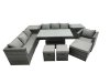 Fimous PE Rattan Garden Furniture Set Lounge Sofa Rising Dining Table Set with 2 Side Tables 3 Footstool Dark Grey Mixed
