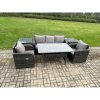Fimous Wicker PE Rattan Garden Furniture Set Outdoor Rectangular Dining Table and Chair Sofa Set With 2 PC Side Table Dark Grey Mixed