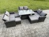 Fimous Wicker PE Rattan Garden Furniture Set Height Adjustable Rising Lifting Table Sofa Dining Set with Double Seat Sofa 3 Footstools Dark Grey Mixed
