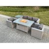 Fimous Light Grey Corner Rattan Garden Furniture Set Gas Fire Pit Dining Set Heater Lounge Sofa Side Coffee Table Armchairs