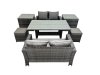 Fimous 6 Seater Wicker PE Rattan Furniture Outdoor Dining Table Double Seat Sofa 2 Side Table 2 Small Stools Set Dark Grey Mixed