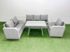 Fimous Rattan High Back Lounge Sofa Set Patio Dining Table & Chairs Set with 3 Seater Sofa Reclining Chair Side Table Light Grey