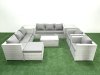 Fimous Outdoor Rattan Sofa Garden Furniture Set with 2 Armchairs Oblong Coffee Table Big Footstool 2 Side Tables Light Grey Mixed