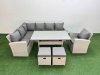 Fimous 9 Seater Rattan Garden Furniture Set Outdoor Patio Dining Corner Sofa Sets with Dining Table Chair 2 Small Footstools Light Grey Mixed