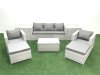 Fimous Rattan Garden Furniture Set with 3 Seater Sofa 2 Chair Rectangular Coffee Table 2 Big Footstools 2 Side Tables Light Grey Mixed 7 Seater
