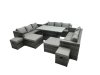 Fimous Rattan Dining Table Sofa Set with 4 Stools Outdoor 13 Seat Garden Furniture Set Dark Grey Mixed