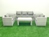 Fimous Rattan Garden Furniture Set 6 Pieces Outdoor Garden Sofa Oblong Coffee Table Set with 2 Chairs 2 Side Tabes Light Grey Mixed