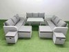 Fimous Patio Garden Furniture Sets with Dining Table 3 Seater Sofa 2 Side Tables 4 Stool Light Grey