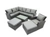 Fimous 9 Seat Rattan High Back Corner Sofa Set Patio Coffee Table Set with 2 Big Stools Dark Grey Mixed