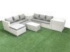 Fimous Garden Outdoor PE Rattan Furniture Set 7 Seater Rattan Garden Sofa Set with Big Footstool 2 Side Tables Light Grey Mixed