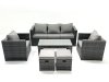 Fimous Rattan Garden Furniture Set Outdoor Lounger Sofa with Coffee Table 2 Armchair 2 Small Footstools Dark Grey Mixed