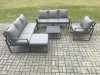 Fimous Aluminium 8 Seater Outdoor Garden Furniture Lounge Sofa Set with Square Coffee Table Chair Big Footstool Dark Grey