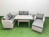 Fimous High Back Poly Rattan Garden Furniture Set with Reclining Chair Loveseat Sofa Rectangular Dining Table Indoor Outdoor Patio Set Big Stool 2 Side Table Light Grey