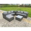 Fimous 7 Seater Dark Mixed Grey Rattan Corner Sofa Outdoor Garden Furniture With 2 Coffee Table Footstool