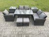 Fimous Outdoor Garden Dining Set Wicker PE Rattan Furniture Sofa with Rectangular Dining Table Double Seat Sofa 2 Side Tables 2 Small Footstools Dark Grey Mixed