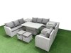 Fimous PE Rattan High Back Lounge Sofa Set Patio Adjustable Lifting Dining or Coffee Table & Chairs Set with 3 Seater Sofa Reclining Chair Stools 2 Side Table Light Grey