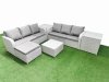 Fimous Outdoor Garden Furniture Sets 7 Seater Wicker Rattan Furniture Sofa Sets with Square Coffee Table high Back Lounge Sofa Big Footstool 2 Side Table Light Grey