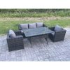 Fimous 5 Seater PE Wicker Rattan Garden Furniture Set Patio Chair and Rectangular Dining Table Set Dark Grey Mixed