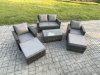 Fimous Outdoor Rattan Garden Furniture Set 6 Seater Patio Lounge Sofa Set with Coffee Table 2 Big Footstool Dark Grey Mixed