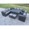 Fimous Outdoor Garden Furniture Rattan Lounge Sofa Set Patio Rectangular Dining Table with 2 Armchair Side Table 2 Small Footstool 10 Seater Dark Grey Mixed