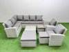 Fimous Outdoor Rattan Garden Furniture Set 11 Seater Corner Sofa Sets with Square Coffee Table Chair 3 Footstools Light Grey Mixed