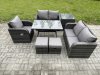 Fimous 7 Pieces Outdoor Garden Dining Sets Rattan Furniture With Dining Table Armchairs Love Sofa Side Table 2 Small Footstools Dark Grey Mixed