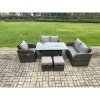 Fimous 7 Seater Lounge Rattan Sofa Set Outdoor Garden Furniture Oblong Rectangular Dining Table With Chairs Footstools Dark Grey Mixed