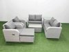 Fimous 7 Seater Outdoor Reclining Chair Love Sofa Set Rattan Garden Furniture Set with Rectangular Coffee Table Footstool Side Table Light Grey