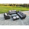 Fimous 9 Seater Rattan Lounge Sofa Set Outdoor Garden Furniture Set with Rectangular Coffee Table 3 Seater Sofa 2 Small Footstools Dark Grey Mixed