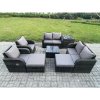 Fimous Garden Furniture Set Rattan Outdoor Lounge Sofa Chair With Tempered Glass Table 2 Big Footstool Side Table Dark Grey Mixed
