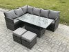Fimous Wicker PE Outdoor Rattan Garden Furniture Set Height Adjustable Rising Lifting Table Sofa Dining Set with 2 Small Footstools Dark Grey Mixed