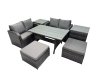 Fimous Wicker PE Rattan Garden Outdoor Furniture Set Love Sofa Dining Table Sets with 2 Side Table 2 Big Stools Dark Grey Mixed