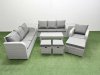 Fimous 10 Seater Poly Rattan Outdoor Garden Furniture Oblong Coffee Table Sofa Set Patio 3 Seater Sofa Reclining Chair 3 Seater Sofa 3 Stools 2 Side Table Light Grey