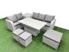 Fimous 8 Seater PE Rattan Wicker Garden Furniture Patio Conservatory Sofa Set with Adjustable Lifting Dining or Coffee Table 3 Seater Sofa Love Sofa 3 Stool Side Table