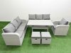 Fimous 9 Seater Poly Rattan Outdoor Garden Furniture Rectangular Dining Table Sofa Set Patio 3 Seater Sofa Reclining Chair 3 Seater Sofa Stools Light Grey