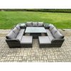 Fimous 11 Seater Garden Dining Sets Outdoor Rattan Furniture Lounge Sofa Height Adjustable Rising lifting Table With 2 Side Tables 2 Big Footstool Dark Grey Mixed