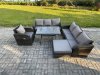 Fimous Outdoor Lounge Sofa Set Wicker PE Rattan Garden Furniture Set with Rectangular Dining Table Reclining Chair Big Footstool Dark Grey Mixed