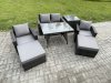 Fimous Rattan Wicker Garden Furniture Patio Conservatory Sofa Set with Rectangular Dining Table Armchair 2 Seater Sofa 2 Big Footstool Side Table