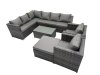 Fimous Outdoor Rattan Rectangular Coffee Table Corner Sofa Sets Garden Furniture Set with 2 Chairs Big Stool Dark Grey Mixed