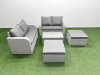Fimous 6 Seater Outdoor Love Sofa Set Rattan Garden Furniture Set with Rectangular Coffee Table 2 Footstool Light Grey