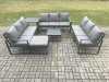 Fimous Aluminium 10 Seater Outdoor Garden Furniture Set Patio Lounge Sofa with Square Coffee Table Side Table Big Footstool Conservatory Set Dark Grey