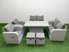 Fimous 8 Seater Outdoor Reclining Chair Love Sofa Set Rattan Garden Furniture Set with Adjustable Lifting Dining or Coffee Table 2 Stools Light Grey