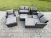 Fimous 7 Seater Outdoor Rattan Garden Furniture Set Conservatory Patio Sofa Coffee Table Set with Chair Side Table 2 Big Footstool Dark Grey Mixed