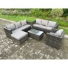 Fimous 8 Seater Rattan Garden Furniture Set Indoor Outdoor Patio Sofa Set with Oblong Coffee Table Armchair Big Footstool Dark Grey Mixed